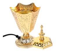 BATHVEVE Brûleur Encens Électrique Style Moyen-Oriental avec Couvercle Porte-encens Cone Doré Décoratif Antique pour Maison et Relaxation Compatible Acv