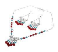 BATHVEVE Collier Et Boucles Oreilles Perles Vintage Avec Franges Pour Femmes Ensemble De Bijoux Ethniques Rétro Parfait Pour Costumes Mode