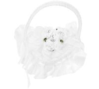 BATHVEVE Coussin D'alliances Mariage Forme Cœur en Satin Blanc avec Dentelle, Doux et Confortable, Boîte Porte-Bague Élégante pour Cérémonie de Mariage