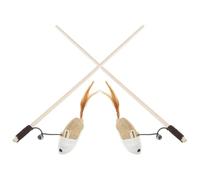 BATHVEVE Interactif pour Chaton 2pcs Baguette en Bois avec Corde en Coton et Plume Beige pour Jeu Intérieur et Amusement Autonome