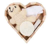 BATHVEVE Kit de Bain en Bois de Cœur Brosse Exfoliante Visage et Moufles de Bain en Coton pour Maison et Hôtel, Ensemble Doux et Apaisant Peau