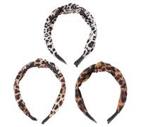 BATHVEVE Lot de 3 Bandeaux à Cheveux Imprimé Léopard en Tissu, Large Nœud Croisé, Accessoires Coiffure pour Femmes et Filles, Maintien Ferme pour Occasions Spéciales