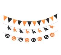 BATHVEVE Lot de 3 Guirlandes Halloween en Tissu Non Tissé Décorations Fantômes Citrouille et Sorcière Bannière Décorative de 3 Mètres pour Bar et Fête Intérieure/Extérieure