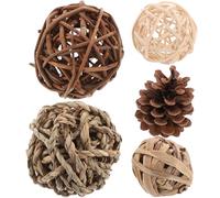 BATHVEVE Lot de 5 Boules en Paille Blanche pour Lapins et Hamsters, Jouets à Mâcher Naturels pour Favoriser Le Bien-être Dentaire des Petits Animaux