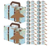 BATHVEVE Lot de 60 Mini Boîtes à Dragées Vintage en Papier Kraft, Forme Valise de Voyage Bleu avec Motifs Carte du Monde, Coffrets Présents 8 X 5,5 X 3 Cm pour Mariage, Fêtes et
