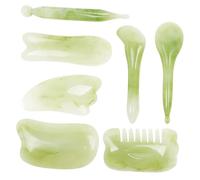 BATHVEVE Lot de 7 Pièces Masseur Visage Gua Sha en Résine Artificielle Verte, Absorbe L'huile et Stimule la Production de Collagène pour Soin Facial Style Aléatoire
