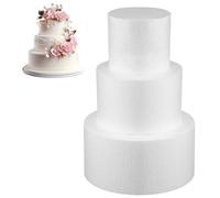 BATHVEVE Modèle de Gâteau en Écume Blanc 3 Pièces Rond, Outil Facile à Manipuler pour Décoration Réaliste, pour Fêtes de Mariage et Entraînement