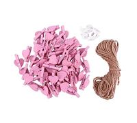 BATHVEVE Pinces Photo Décoratives en Cœur Rose 50 Pièces 10m Corde Jute 4 Punaises Accessoires DIY pour Photos Et Mémos Clips pour Décoration Murale