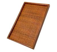 BATHVEVE Plateau de Salon de Beauté en Bois et Rotin Marron, Plateau de Desserts Rectangulaire Ponçage Lisse et Finition sans Bavures, Accessoire Naturel et Délicat pour Table à Thé