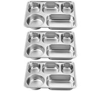 BATHVEVE Plateaux-repas pour Adultes en Acier Inoxydable Compartimentés 3 Pièces Empilables pour Cantine Scolaire et Restauration Collective, Lavables Lave-vaisselle