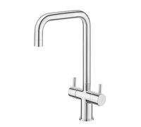 BATHWEST Robinet mitigeur de cuisine à double levier pivotant à 360 °, avec bec monobloc multicouche, chrome avancé, trou unique, raccords standard britanniques