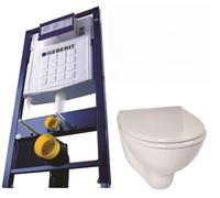 Bâti-support en applique + cuvette WC courte + abattant et plaque de commande sans jeu de pieds autoportant GEBERIT PROMO4