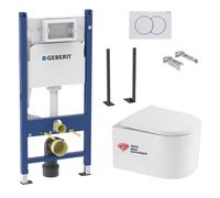 Bâti-support Geberit + WC sans bride Swiss Aqua Technologies + Abattant SoftClose + pieds autoportants + Plaque (DelanoTQGebX)