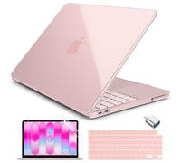 Batianda Coque transparente 4 en 1 pour MacBook Neo 13" version 2026, modèle A3404, coque rigide ultra fine haute transparence avec protection pour clavier, protecteur d'écran, adaptateur USB-C, rose