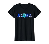 Batik Fleur d'hibiscus Teintes Bleues Surf Voyage, Vacances Lune de Miel T-Shirt Graphique avec Valeur, Femme, Noir, XS
