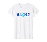 Batik Fleur d'hibiscus Teintes Bleues Surf Voyage, Vacances Lune de Miel T-Shirt Graphique avec Valeur, Femme, Blanc, M