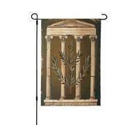 Bâtiment antique avec branche d'olivier romaine et drapeau de jardin imprimé grec, 71,1 x 101,6 cm, drapeau de maison en polyester double face pour terrasse, porche, pelouse, décoration extérieure