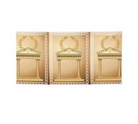 Bâtiment antique avec branche d'olivier romaine et drapeau grec, bannière colorée idéale pour les bars de jardin et les réunions entre amis