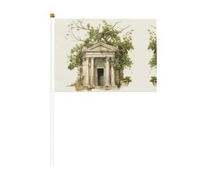 Bâtiment antique avec branche d'olivier romaine et drapeaux grecs double face agitant et mini drapeaux à bâton, adaptés pour la décoration de fête et les activités d'équipe