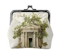 Bâtiment antique avec branche d'olivier romaine et impression grecque Petit kit de voyage, pochette compacte pour camping, aventures et excursions de pêche, noir, One Size, Art déco