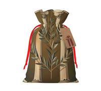Bâtiment antique avec branche d'olivier romaine et imprimé grec, sacs de Noël réutilisables pour fête de Noël, emballage cadeau de Noël, ruban rouge, S