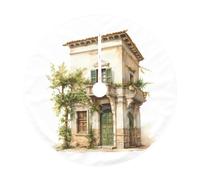 Bâtiment antique avec branche d'olivier romaine et jupe de sapin de Noël imprimé grec, Liday Party et décorations de Noël d'intérieur