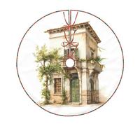 Bâtiment antique avec branche d'olivier romaine et jupe de sapin de Noël imprimé grec, Liday Party et décorations de Noël d'intérieur