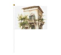 Bâtiment antique avec branche d'olivier romaine et lot de 6 et 10 drapeaux grecs, bannières sur bâton, petits drapeaux pour défilés, fête, bar, anniversaire