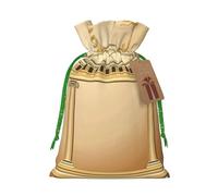 Bâtiment antique avec branche d'olivier romaine et sacs de Noël imprimés grecs avec cordon de serrage et ruban de Noël vert - Pochettes cadeaux réutilisables en toile de jute avec cordon de serrage, M