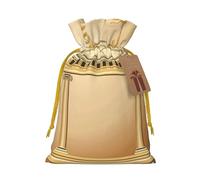 Bâtiment antique avec branche d'olivier romaine et sacs de Noël imprimés grecs avec ruban de Noël jaune - Pochettes cadeaux réutilisables en toile de jute avec cordon de serrage, S