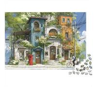 Bâtiment Dessiné à la Main Scène de Rue Puzzle 1000 Pièces Papier pour Adultes Boîte aux Lettres Rouge Détente Décoration Famille 38x26cm/1000pcs
