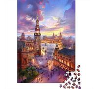 Bâtiment Historique Place Puzzle 1000 Pièces Scène au Coucher du Soleil Puzzle pour Adultes Papier Décoration Famille Détente 38x26cm/1000pcs