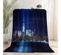 Bâtiments De La Ville Couverture Douillette en Flanelle Moelleuse Douce Et Chaude Couverture Imprimée Paysage Nocturne New York Plaid polaire De Canapé pour Adolescents Et Adultes 180x200 cm