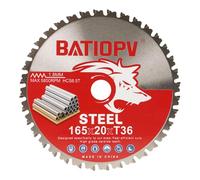 BATIOPV Lame de Scie Circulaire 165 x 20 mm - Idéale pour le métal (acier doux, fer, aluminium, tubes) 36 dents - Disque scie circulaire 165 Compatible Bosch, Makita, Einhell