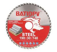 BATIOPV Lame de Scie Circulaire 190 x 30 mm - Idéale pour le métal (acier doux, fer, aluminium, tubes) 48 dents - Disque scie circulaire 190 Compatible Bosch, Makita, Einhell