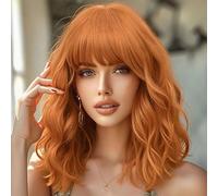 BATISI Perruque coupe carrée courte avec frange orange gingembre, 35,6 cm, ondulée, longueur épaule, synthétique, résistante à la chaleur, pour femme, pour le quotidien, les fêtes, le cosplay