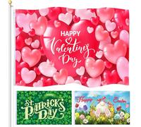 Batiyeer Lot de 3 drapeaux « Happy Valentine's Day » - 0,9 x 1,5 m - Pour la Saint-Patrick - Drapeau de Pâques - Drapeau de vacances sur un seul côté pour décorations de printemps, toile de fond