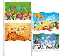 Batiyeer Lot de 4 drapeaux de jardin - 0,9 x 1,5 m - Pour printemps, été, automne, hiver - Quatre saisons - Drapeau de vacances avec œillets pour décorations de printemps, toile de fond photo,