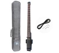 Batking Basse de voyage basse électrique sans tête, 5 cordes basse électrique avec sac de transport, Truss Road et fil