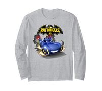Batman Batwheels BAM and Logo Manche Longue, Unisexe pour Adultes, Gris Chiné, XL
