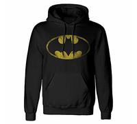 BATMAN Hoodie Distressed Logo with Hood DC Comics Black, Black, XXL