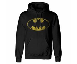BATMAN Hoodie Distressed Logo with Hood DC Comics Black, Black, XXL