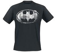 BATMAN Logo Abîmé Homme T-Shirt Manches Courtes Noir 100% Coton Regular/Coupe Standard