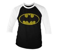 Batman Officiellement sous Licence Distressed Logo Baseball 3/4 Manches T-Shirt (Noir-Blanc), Medium