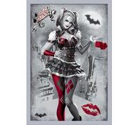 Batman - Poster - Arkham Knight - Harley Quinn + cadre amovible, Shinsuke® Maxi MDF argenté, vitre acrylique