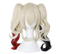 Batman Suicide Squad Harley Quinn 45 cm moitié rouge et noir bouclés synthétique Cosplay perruque Costume Halloween fête pour les femmes chine Beige