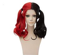 Batman Suicide Squad Harley Quinn 45 cm moitié rouge et noir bouclés synthétique Cosplay perruque Costume Halloween fête pour les femmes États-Unis rouge