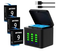 Batmax Lot de 3 batteries Hero 9/10/11/12 et chargeur USB rapide triple pour GoPro Hero 12/11/10/9 Noir