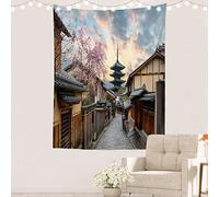 Batmerry Japanese Street Scene Tapestry,Japanese Street in the Morning Wall Art Hanging Decoration Polyester Fiber White Ruffled Around for Dorm Room Bedroom Living Room, 59.1x51.2 inches