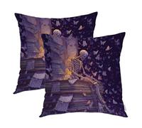 Batmerry Lot de 2 housses de coussin motif squelette et grimoire - Impression numérique - Tissu mélangé pour canapé, sofa, lit - Fermeture éclair invisible - 55,9 x 55,9 cm